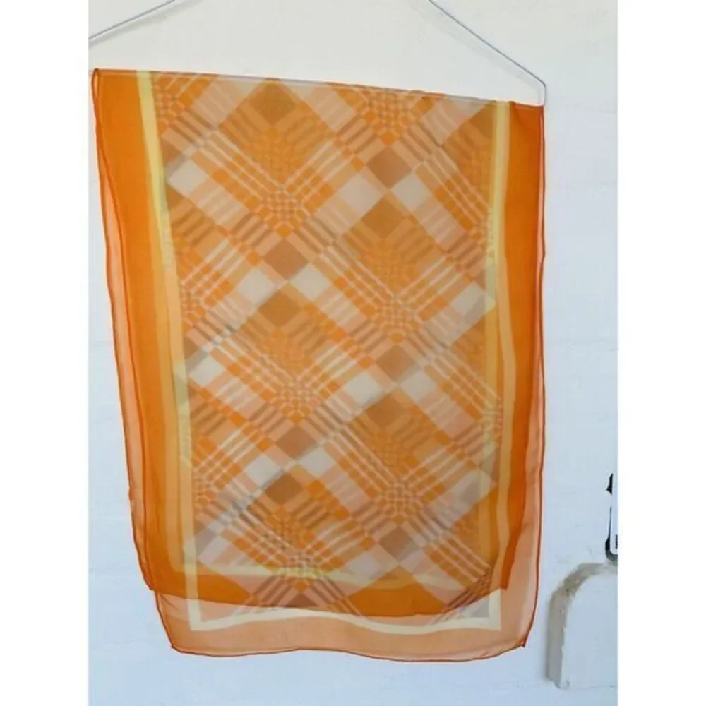 Vintage 60's Scarf Multi Color Checker Print. Orange Gray  Cream.‎ Approx 40x15